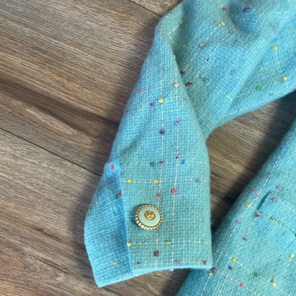 vintage Lilly Pulitzer blazer light-blue turquoise wool jacket, fleck pattern - Picture 4 of 13